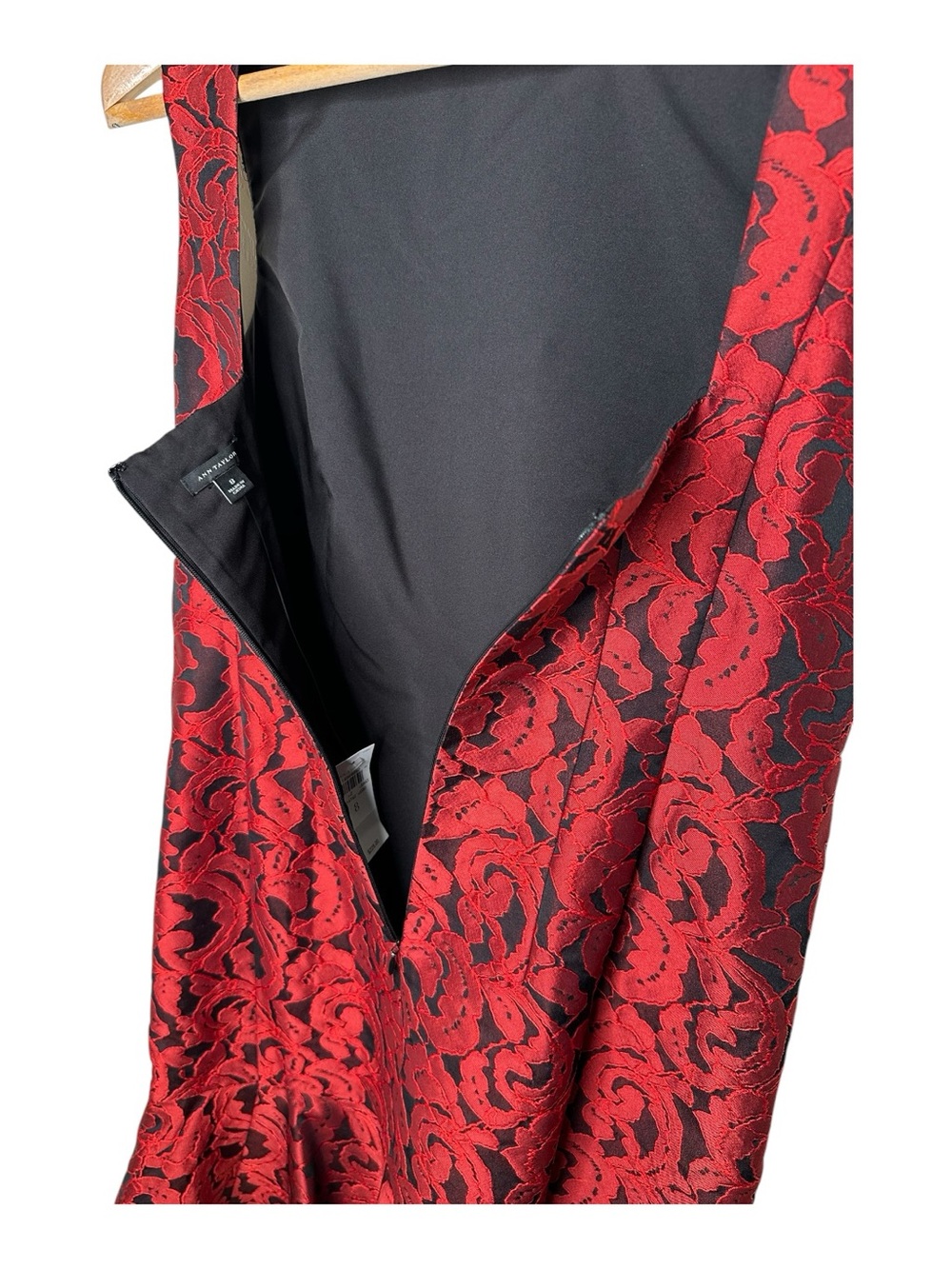 Ann Taylor Jacquard Cocktail Dress Size 8 Red Black Flounce Peplum Hem New - Picture 9 of 12